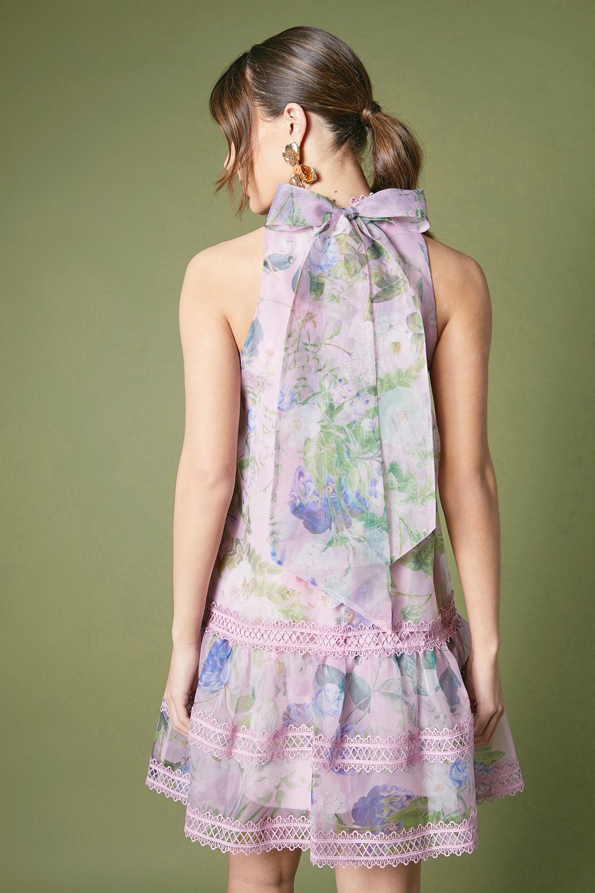 Coast Printed Lace Trim Halter Neck Mini Dress Lilac image 4