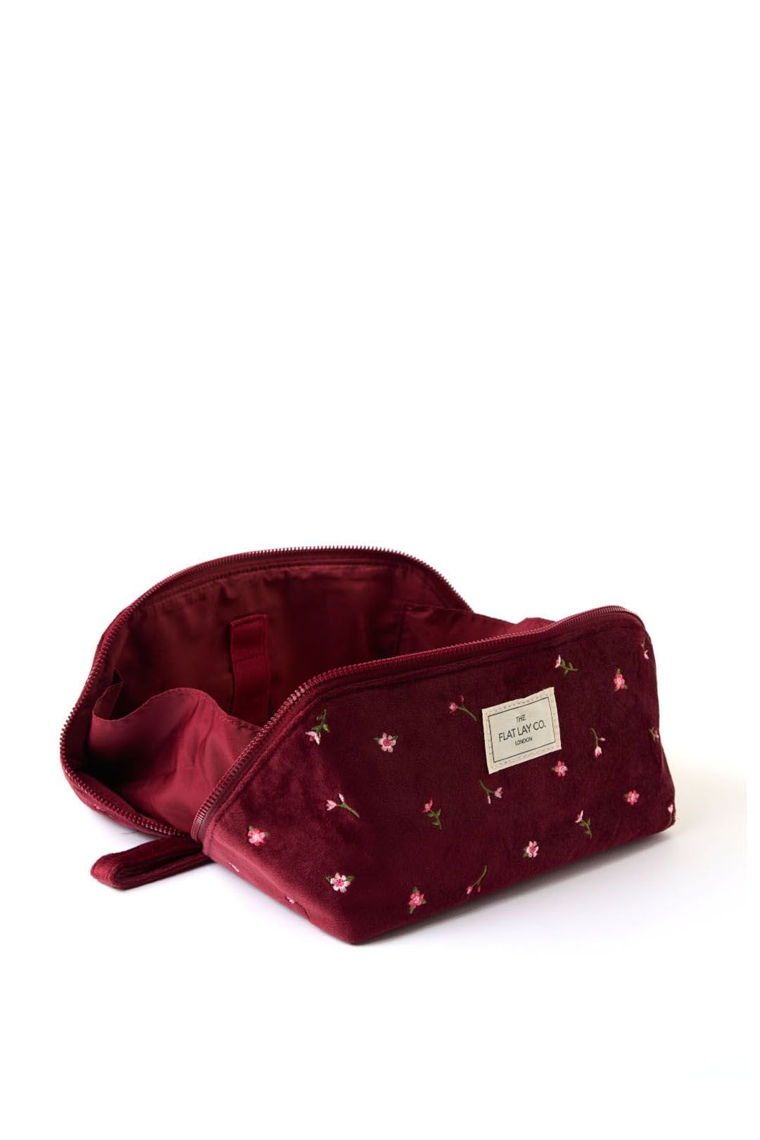 The Flat Lay Co Makeup Box Bag - Ditsy Roses & Flowers Burgundy Embroidered Velvet Multi image 5