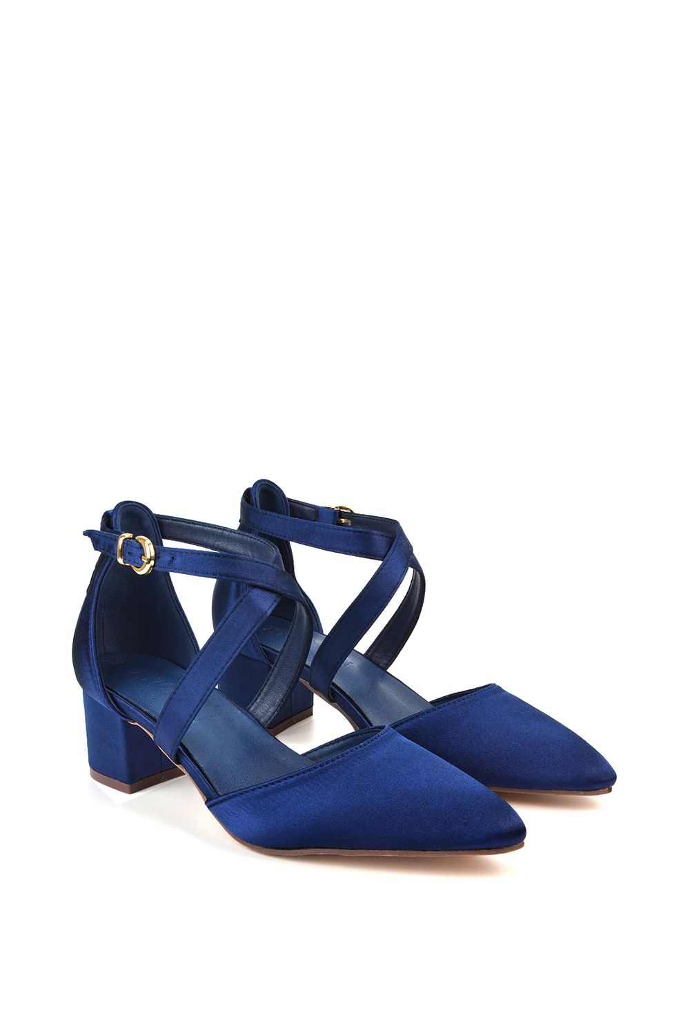 XY London 'Cynthia' Pointed Toe Ankle Strap Mid Block Heel Court Shoes image 3