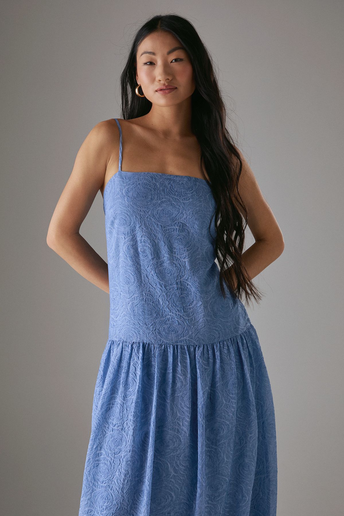 Warehouse Petite Rose Organza Strappy Tier Maxi Dress Blue image 2