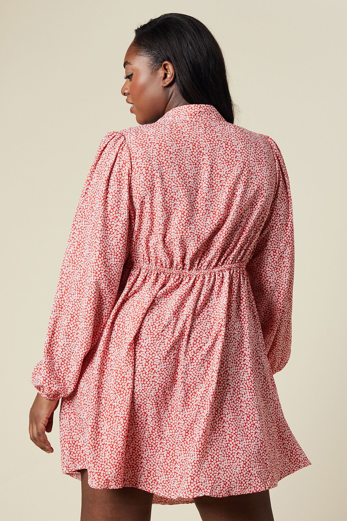 Dorothy Perkins Curve Red Floral Keyhole Long Sleeve Mini Dress Floral image 3