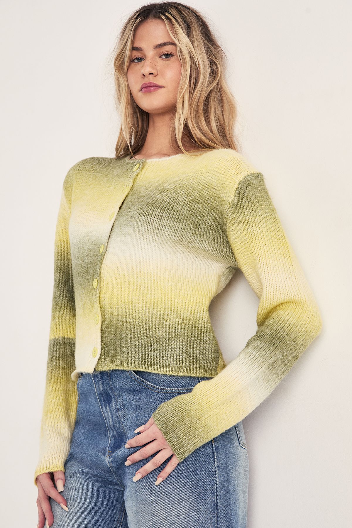 NastyGal Knitted Stripe Ombre Cardigan Green image 3