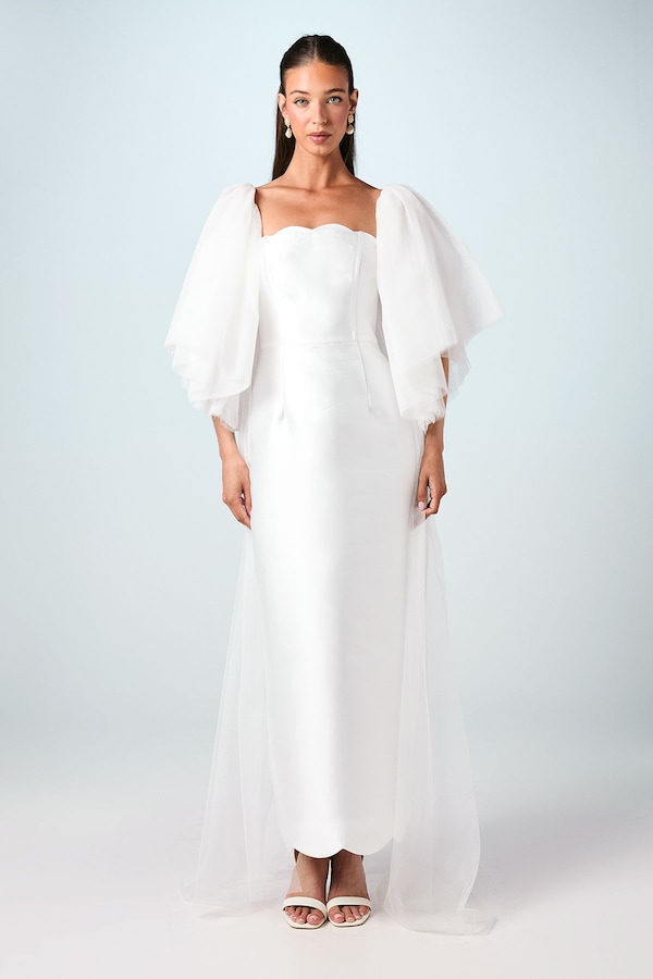 Coast Statement Sleeve Tulle Bridal Cape Ivory