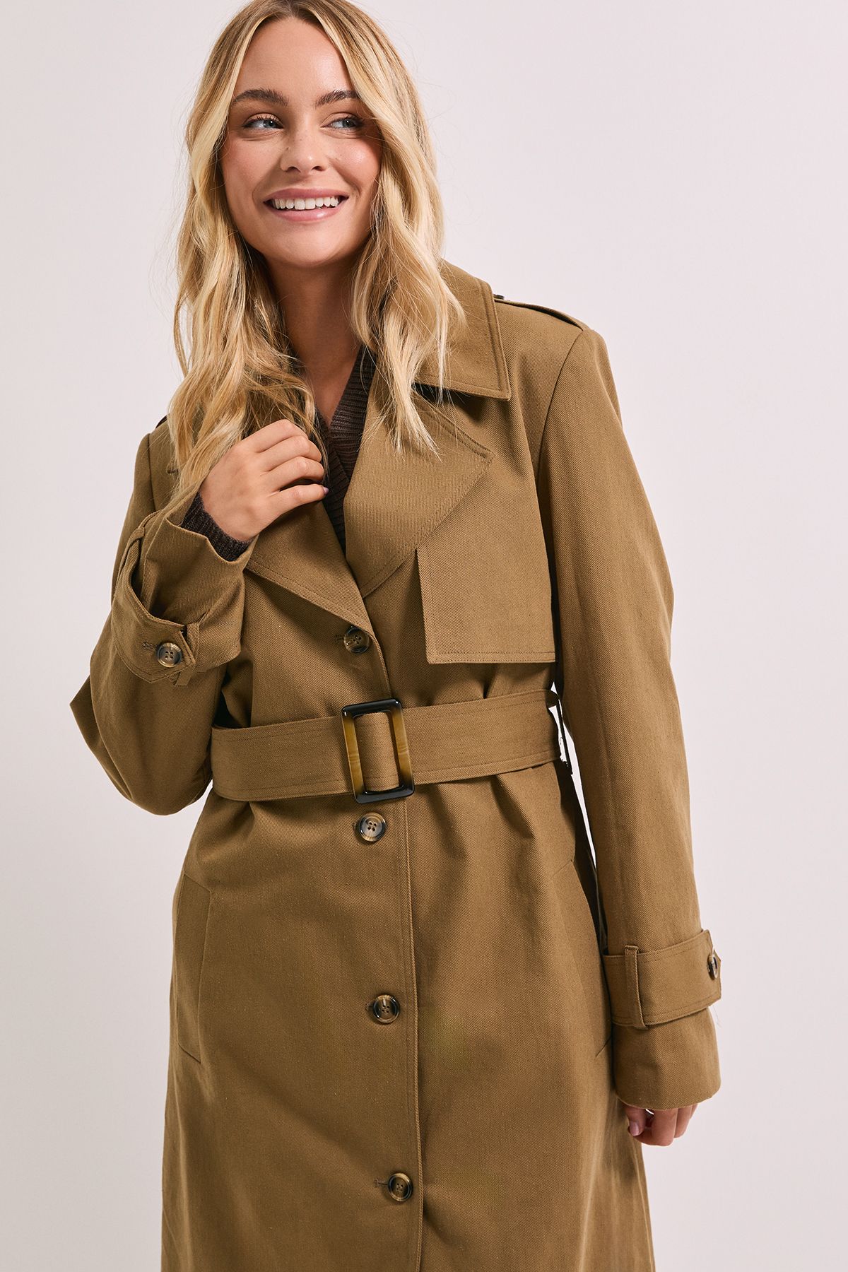 Dorothy Perkins Cuff Detail Belted Coat Khaki image 2