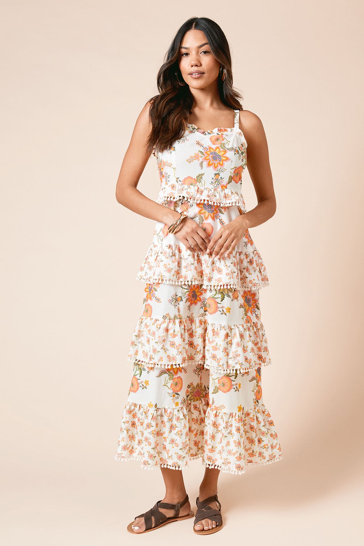 Dorothy Perkins Large Floral Printed ruffle pom pom midi dress Floral image 4