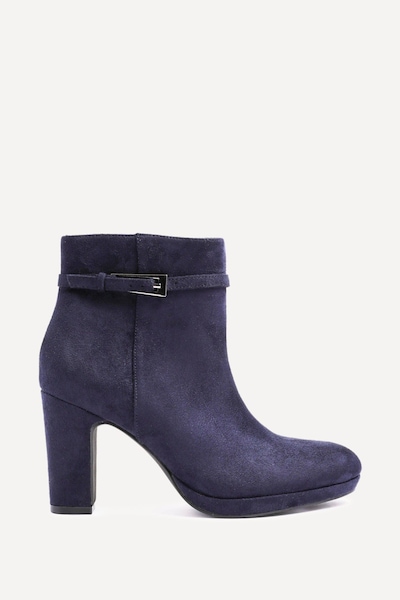 Linzi Stefani Navy Faux Suede Heeled Ankle Boot