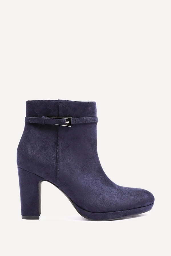 Linzi Stefani Navy Faux Suede Heeled Ankle Boot