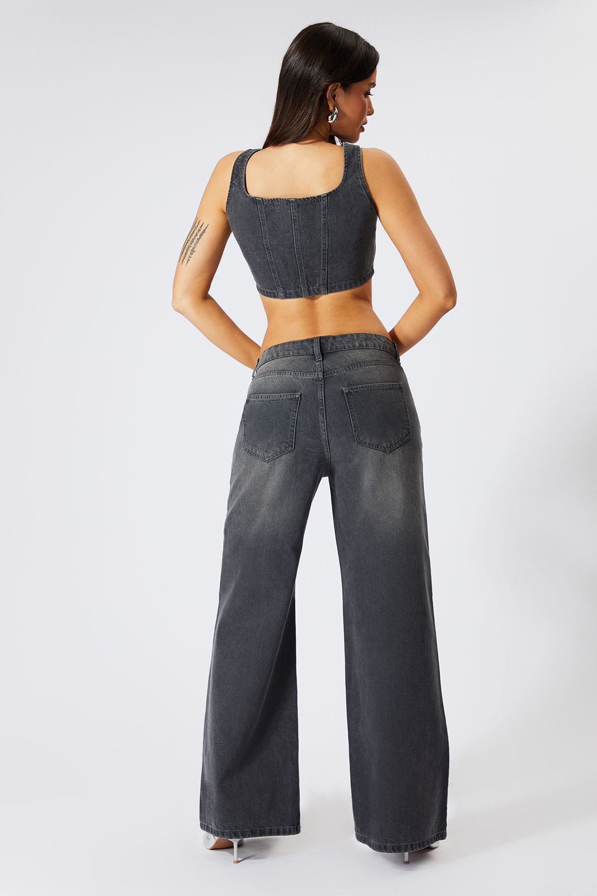 MissPap Denim Seam Front Wide Leg Jeans Grey image 4