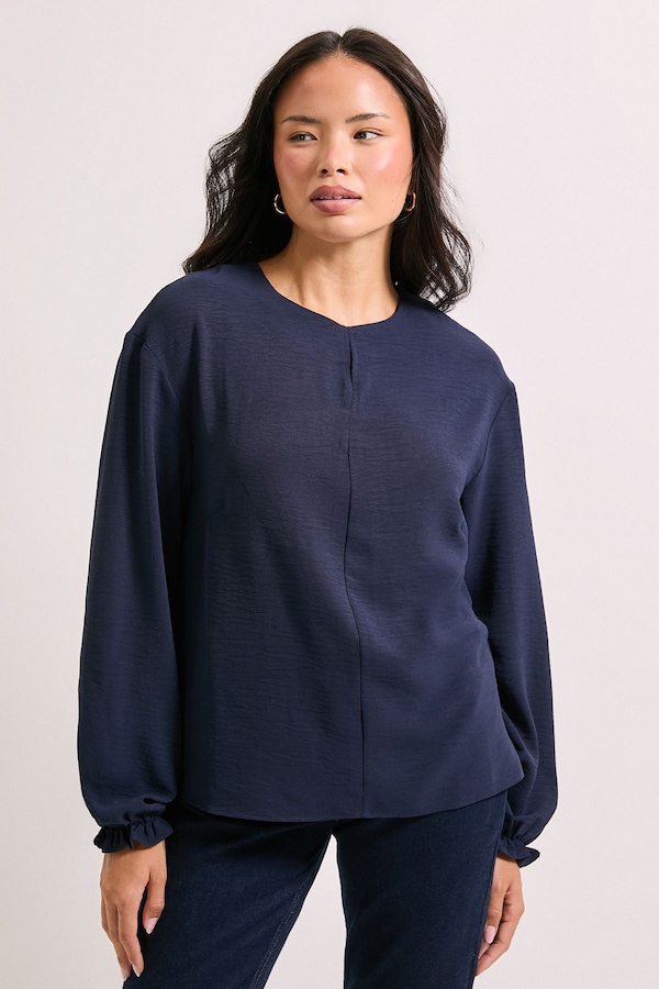 Dorothy Perkins Keyhole Front Long Sleeve Blouse Navy