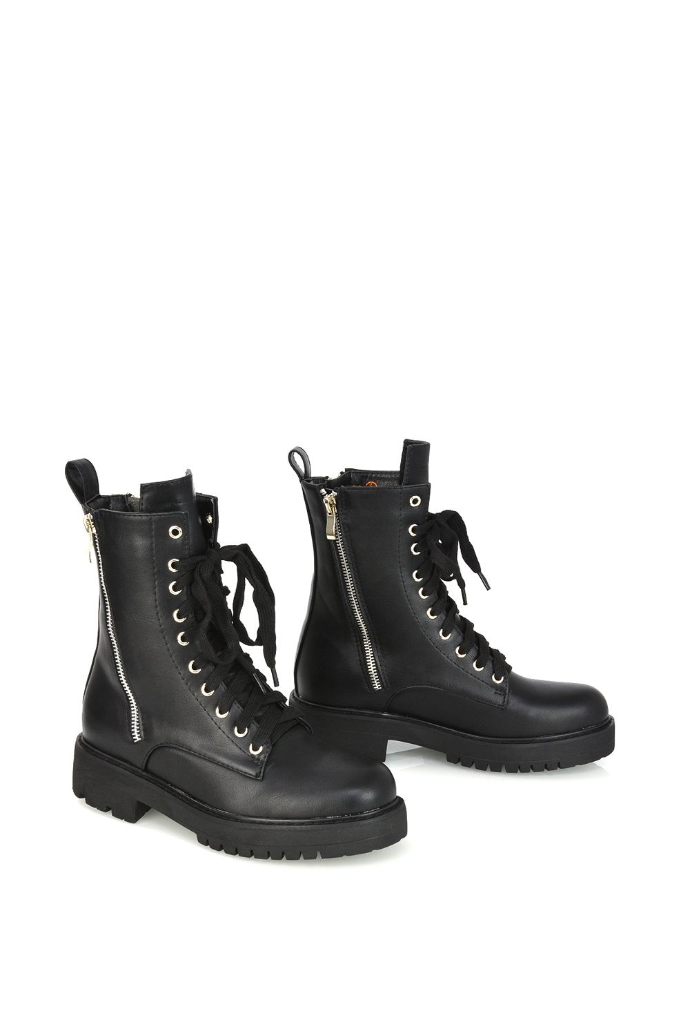 XY London 'Bianca' Flat Combat Lace up Chunky Military Ankle Boots image 3
