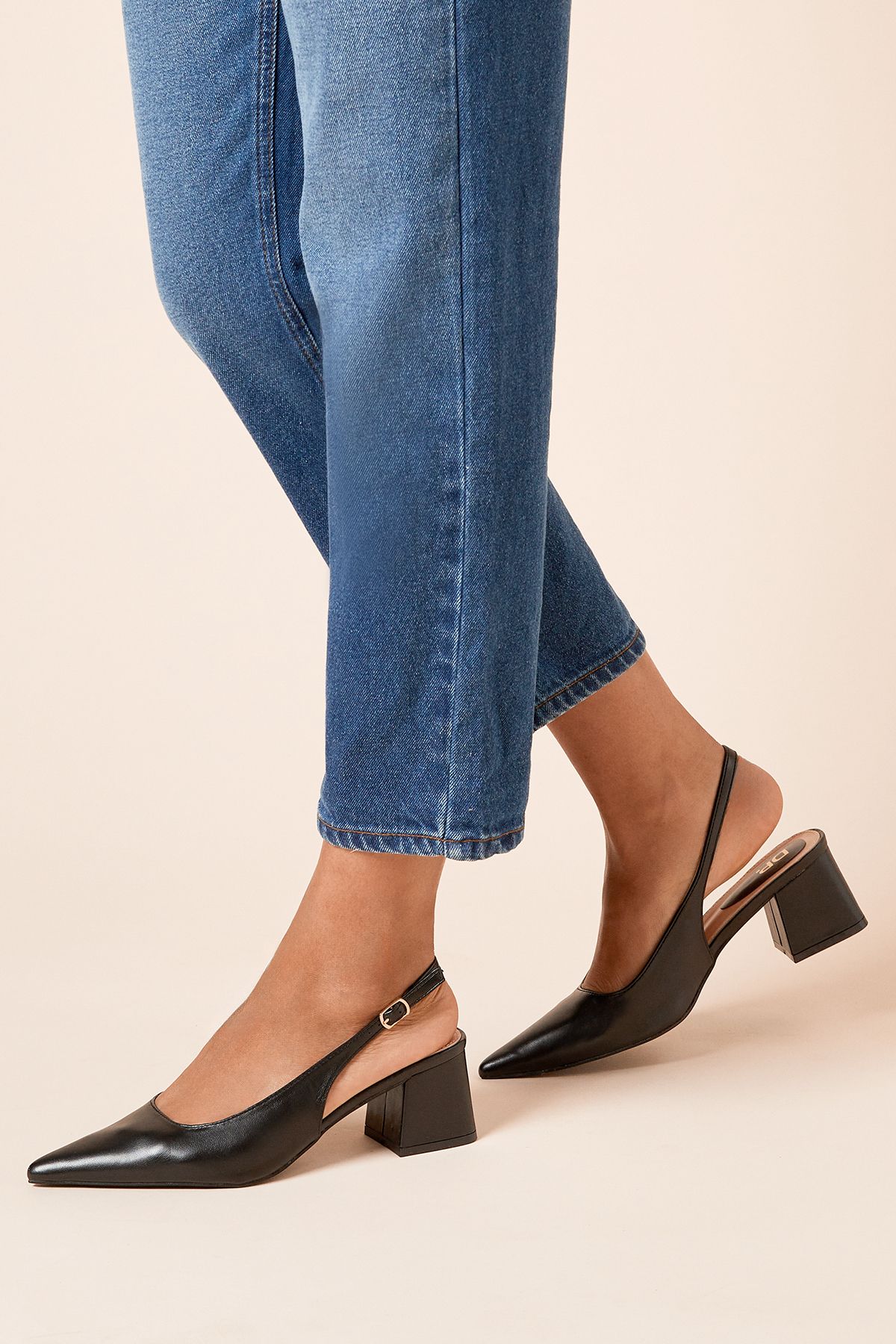 Dorothy Perkins Patricia Faux Leather Slingback Medium Block Heel Court Shoes Black image 1