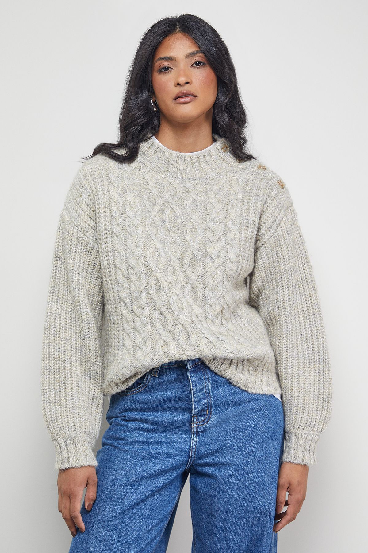 Warehouse Twist Neck Cable Jumper Ivory image 1