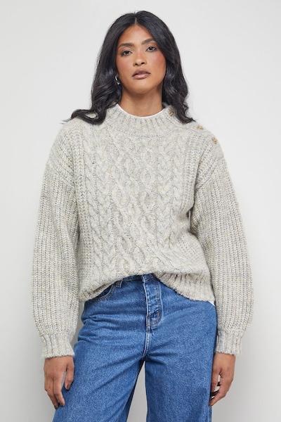 Warehouse Twist Neck Cable Jumper Ivory