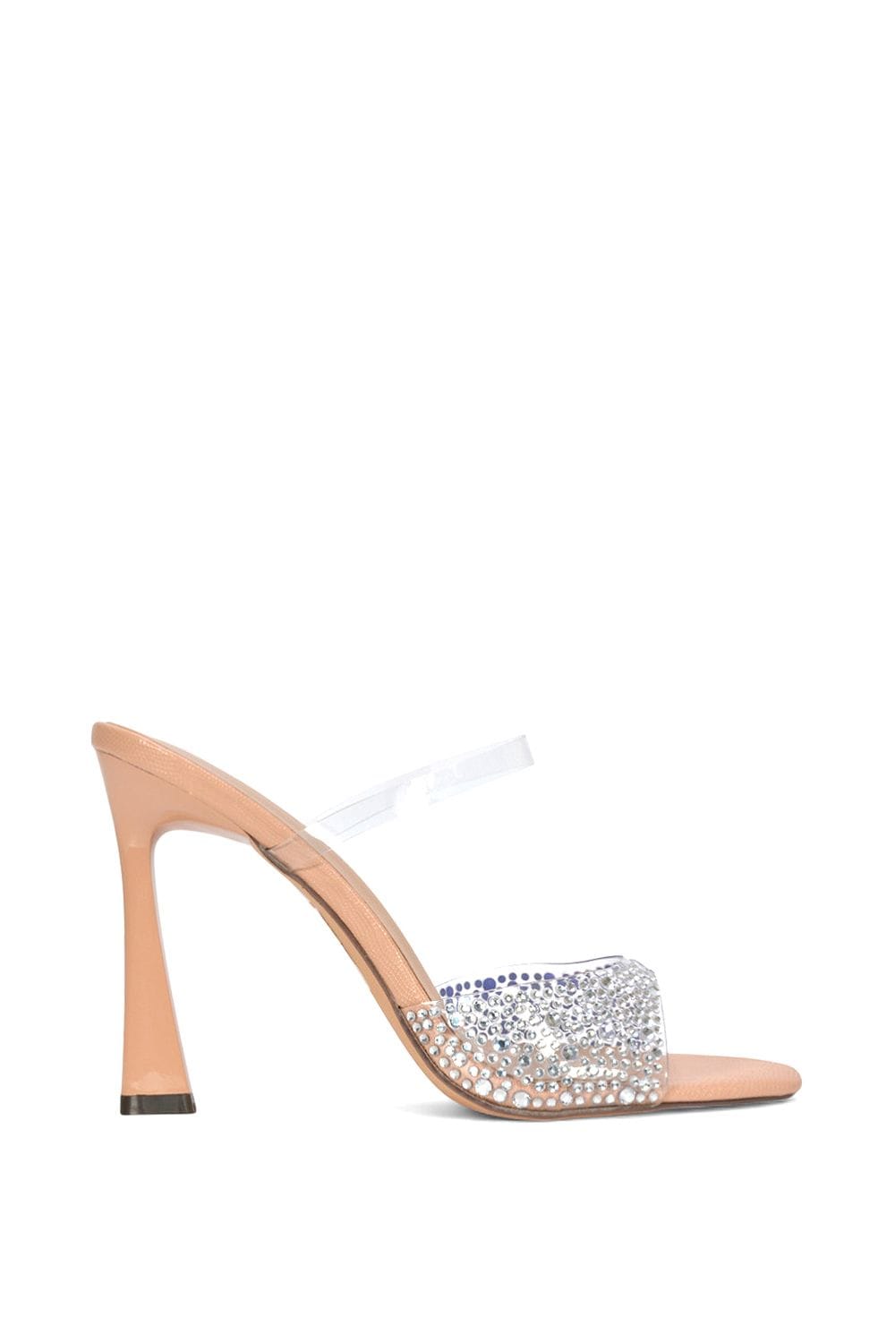 XY London 'Lois' Square Open Toe Rhinestone Perspex High Heeled Mules