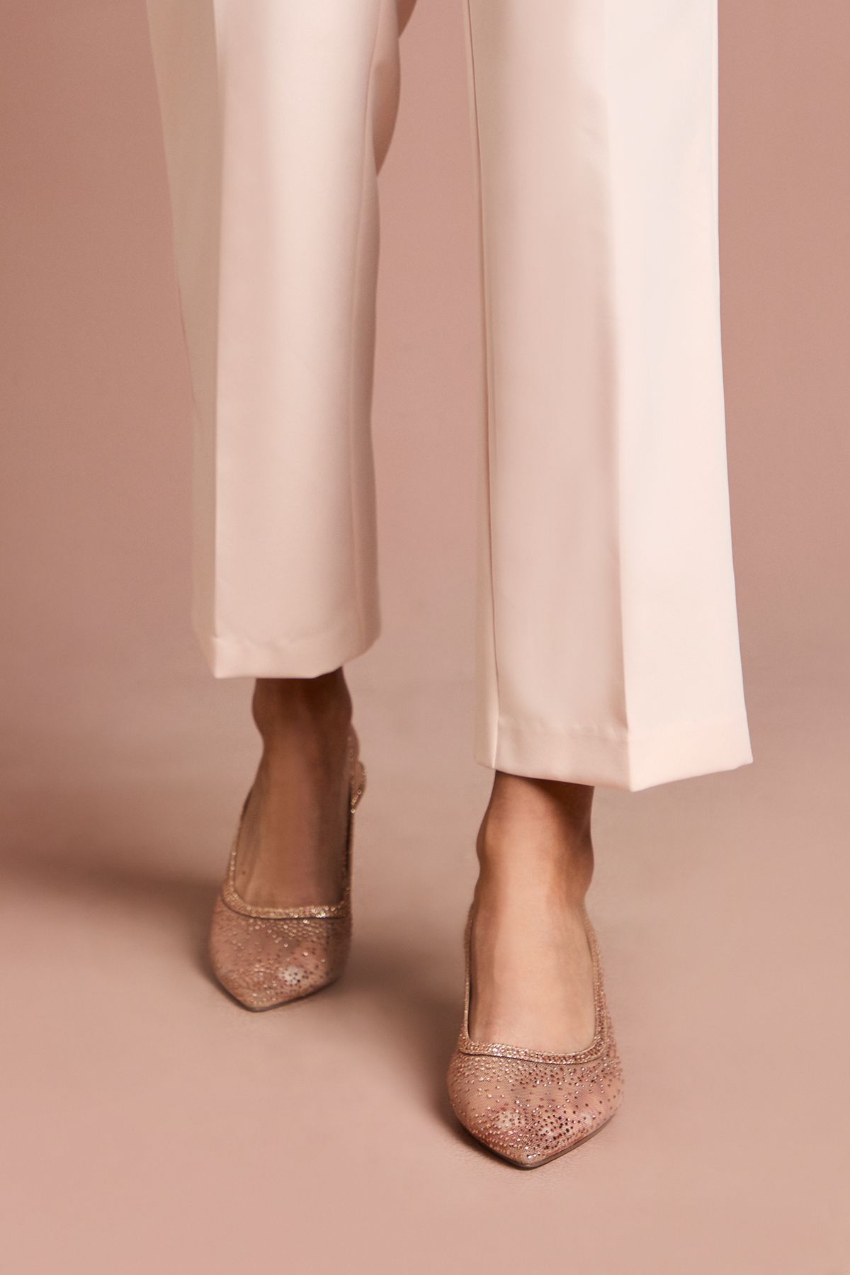 Coast Sara Mesh Diamante Kitten Heel Slingback Court Shoes Nude Pink image 2