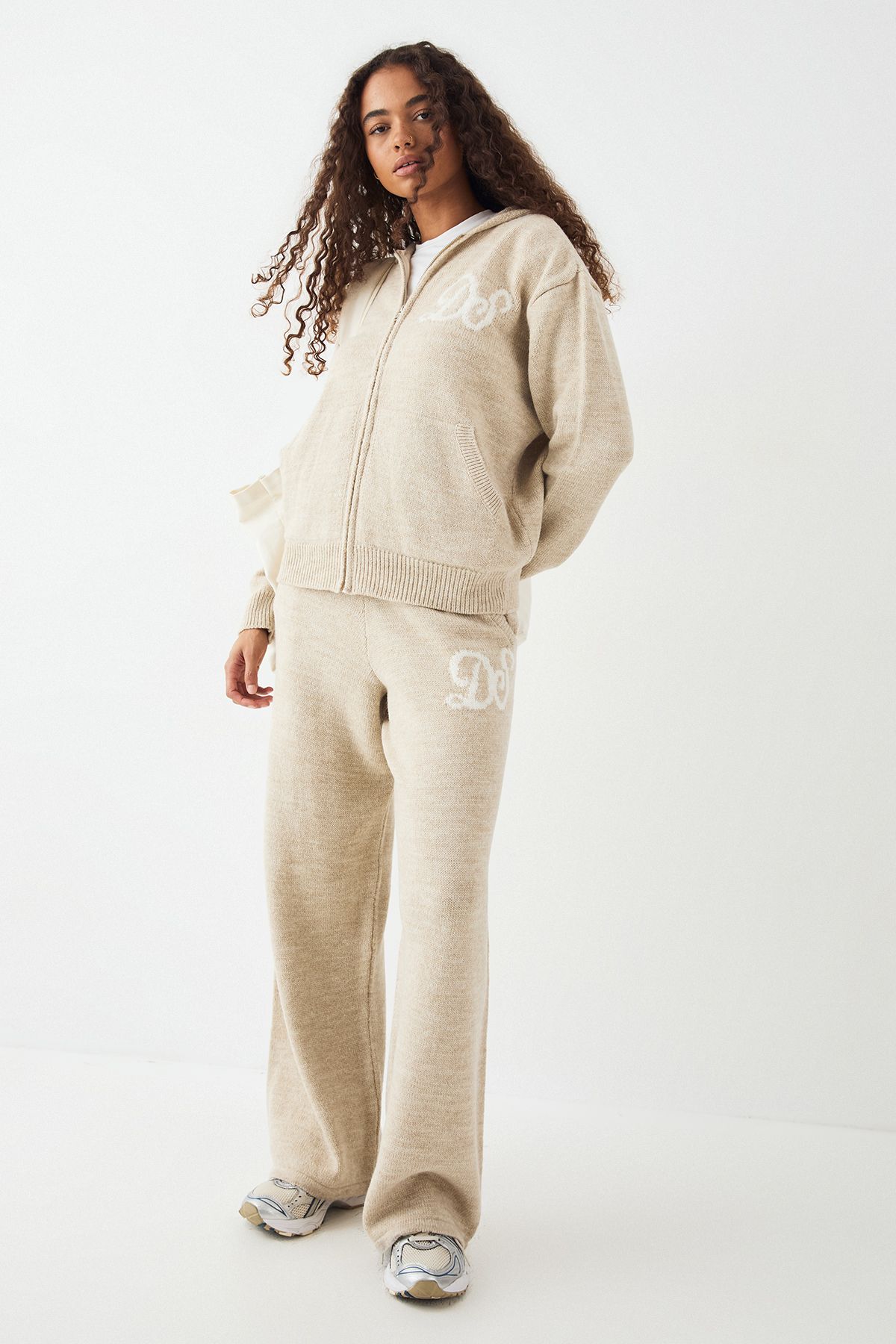 DSGN Studio DSGN Studio Knitted Zip Through Hoodie Oatmeal image 3