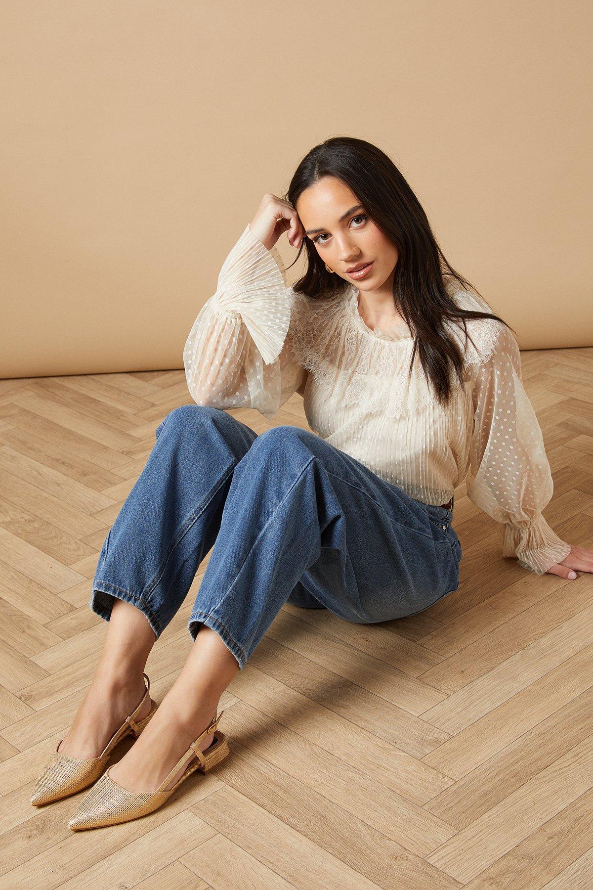 Oasis Isabeau Woven Slingback Low Block Heel Shoes Gold image 1