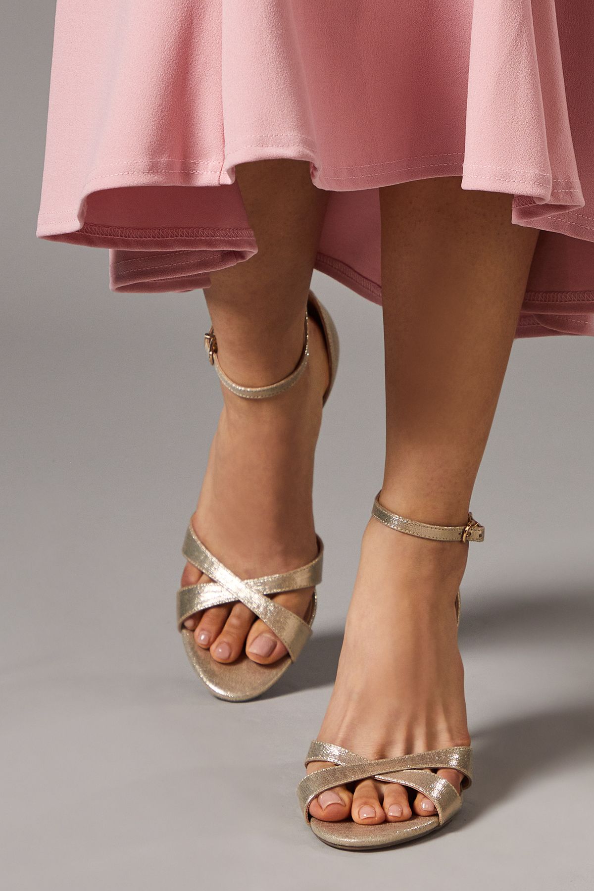 Coast Cadenza Metallic Textile Cross Strap High Stiletto Heel Sandals Gold image 2