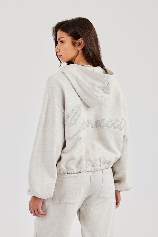 Cernucci Towelling Applique Zip Hoodie - Grey Marl