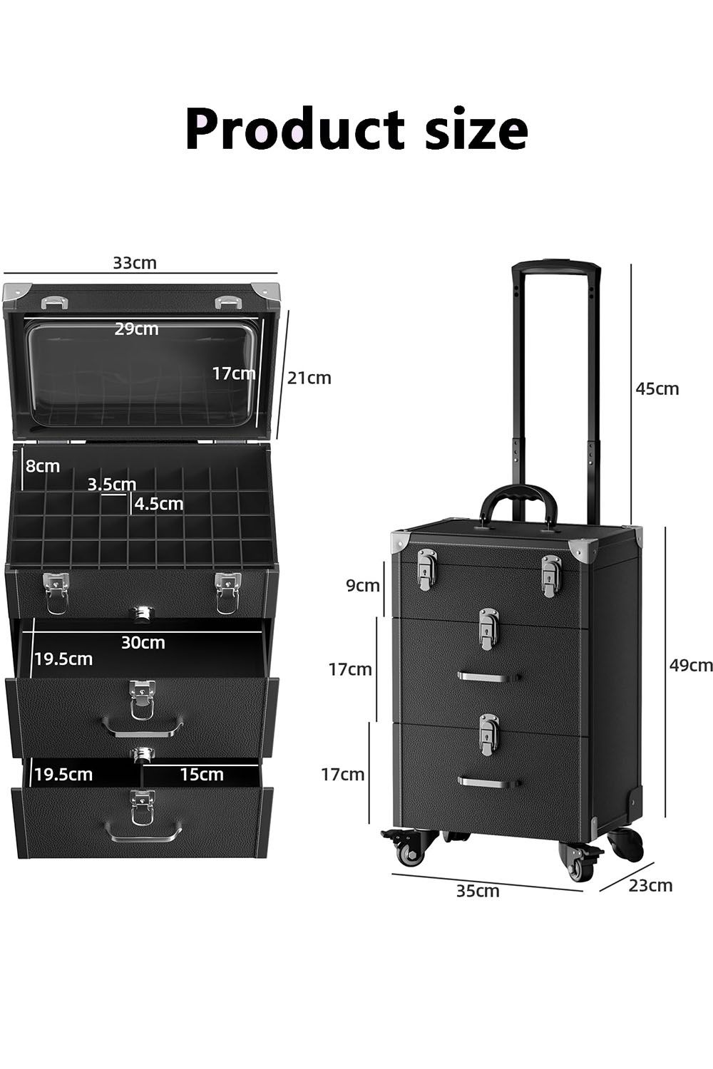 Living and Home Professional 3-in-1 Rolling Cosmetic Cases Makeup Trolley Nail Luggage Storage Organizer image 6