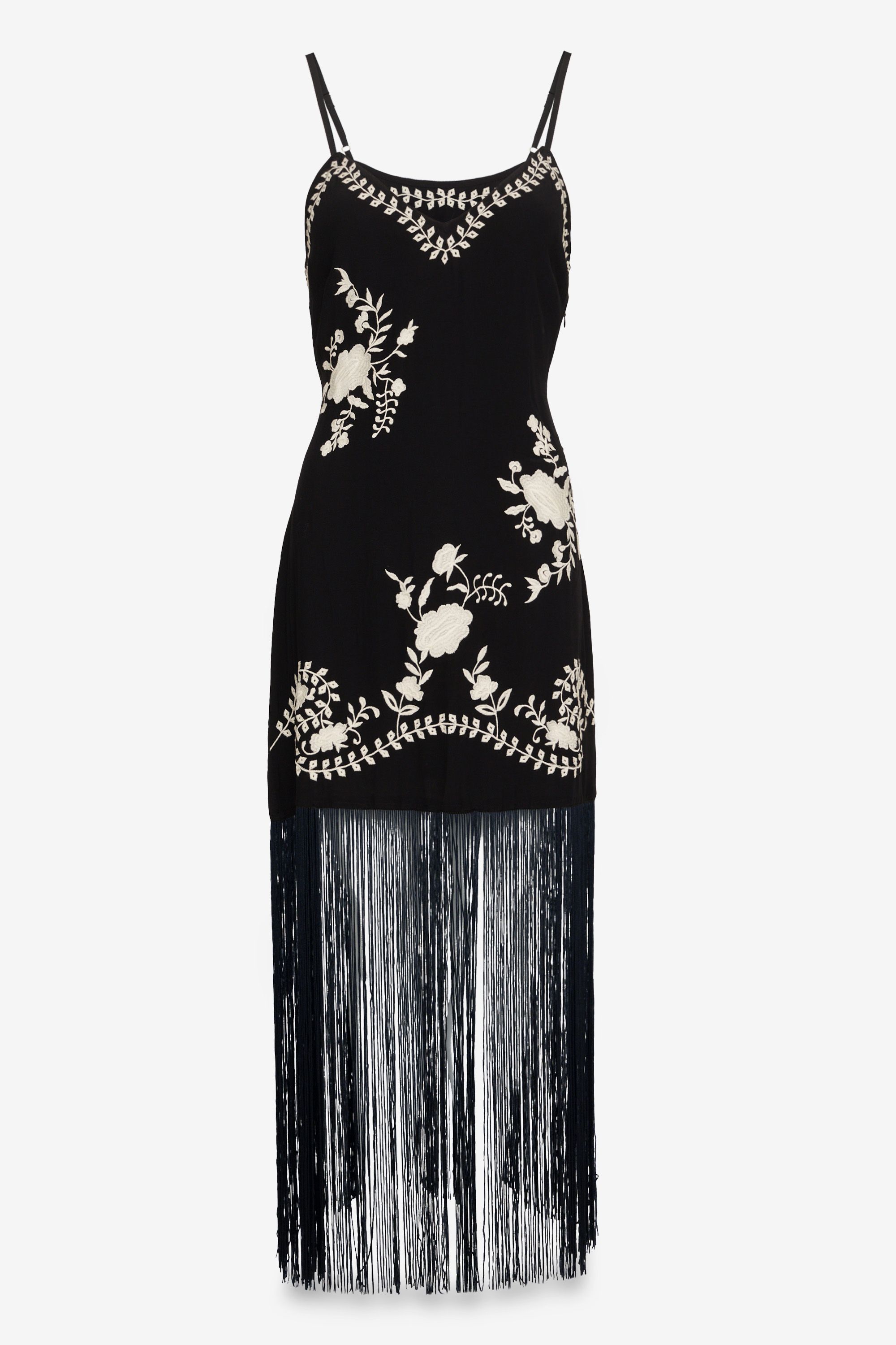 NastyGal Hand Embroidered Scallop Tassel Hem Mini Dress Black image 5