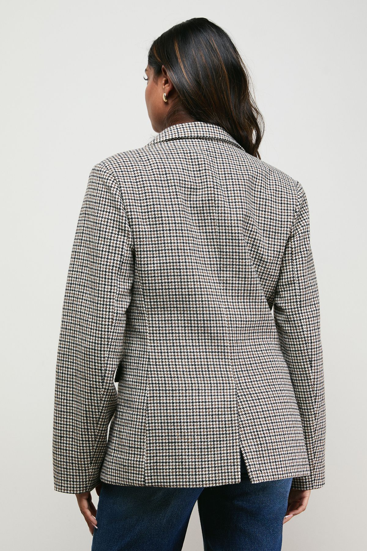 Oasis Heritage Check Blazer Chocolate image 3