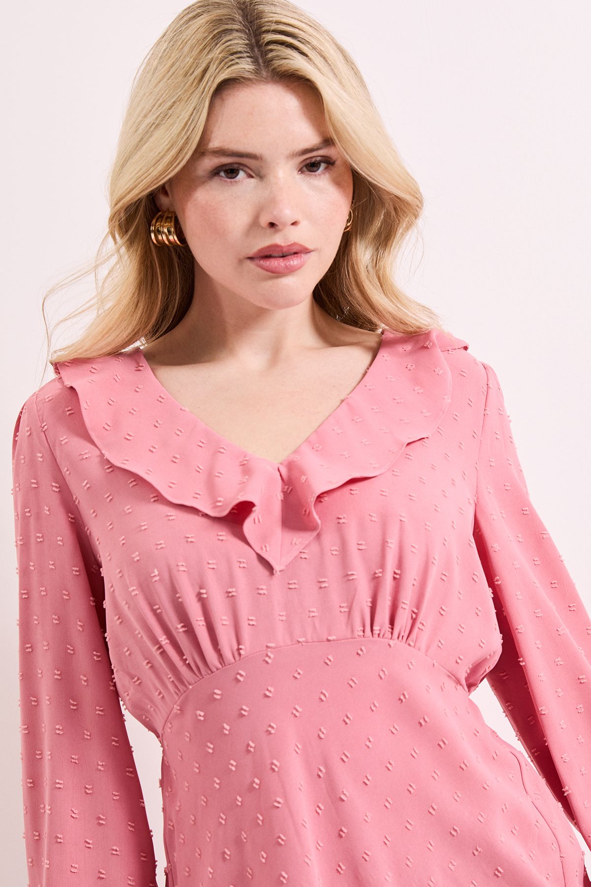 Dorothy Perkins Ruffle Front Blouson Sleeve Midi Dress Rose image 3