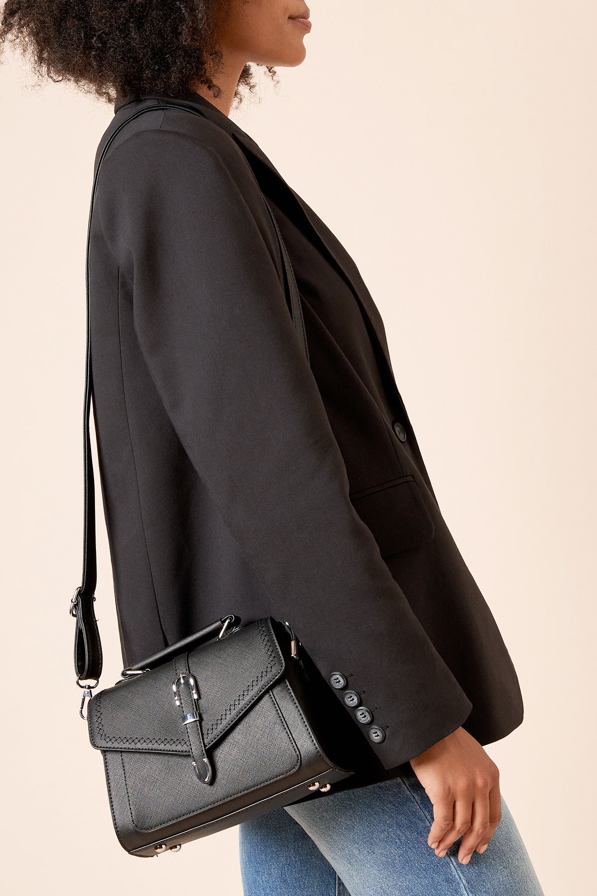 Dorothy Perkins Ivy Crossbody Bag With Buckle Detail Black image 2