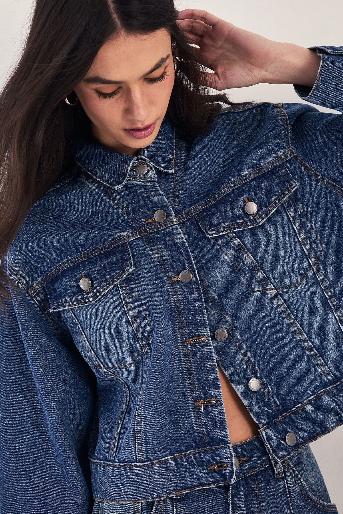 NastyGal The Cropped Boyfriend Denim Jacket Authentic Midwash image 1