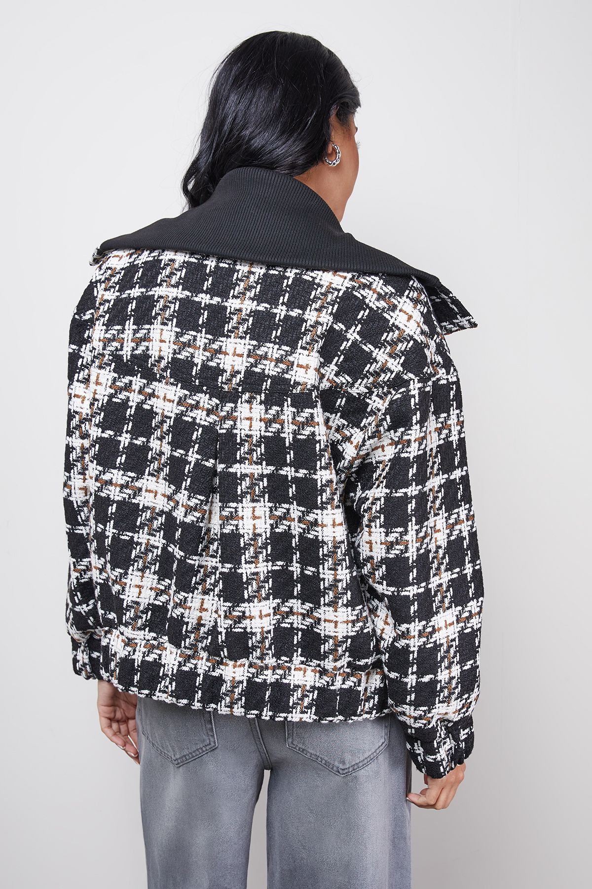 Warehouse Oversized Check Chunky Rib Bomber Mono image 3