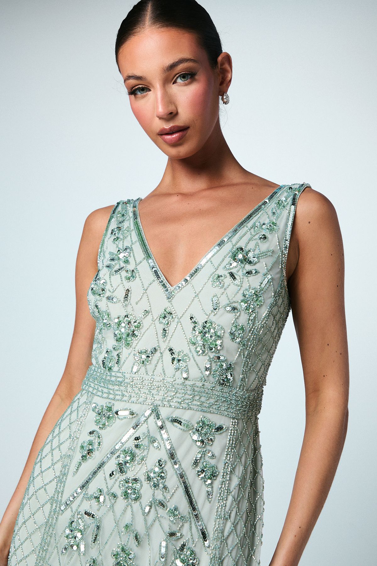 Coast Plunge Floral Embellished Bridesmaid Dress Sage image 4