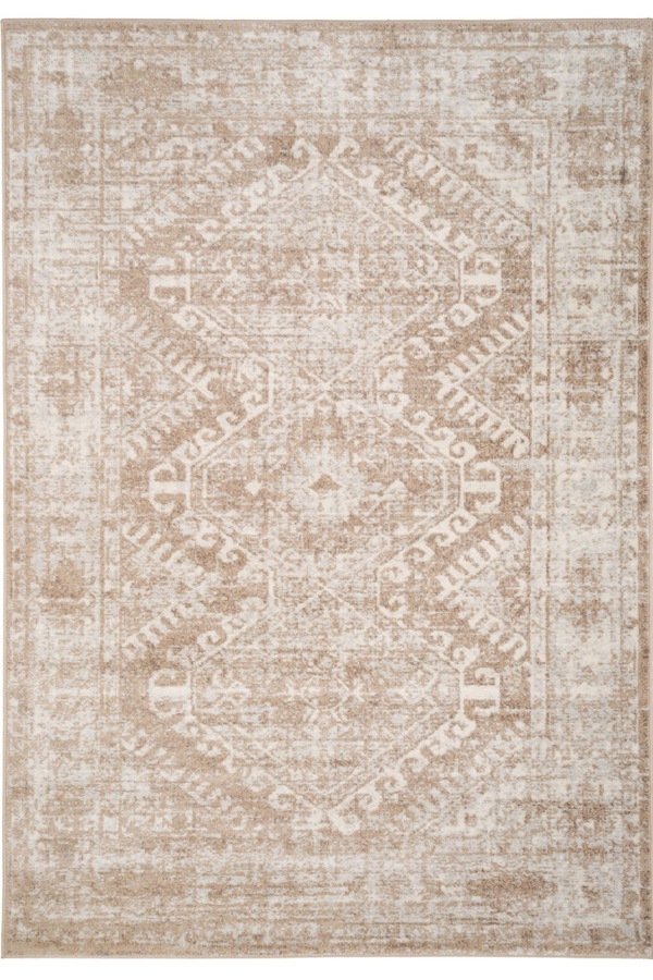 Kukoon Neutral Beige Geometric Medallion Bordered Rug