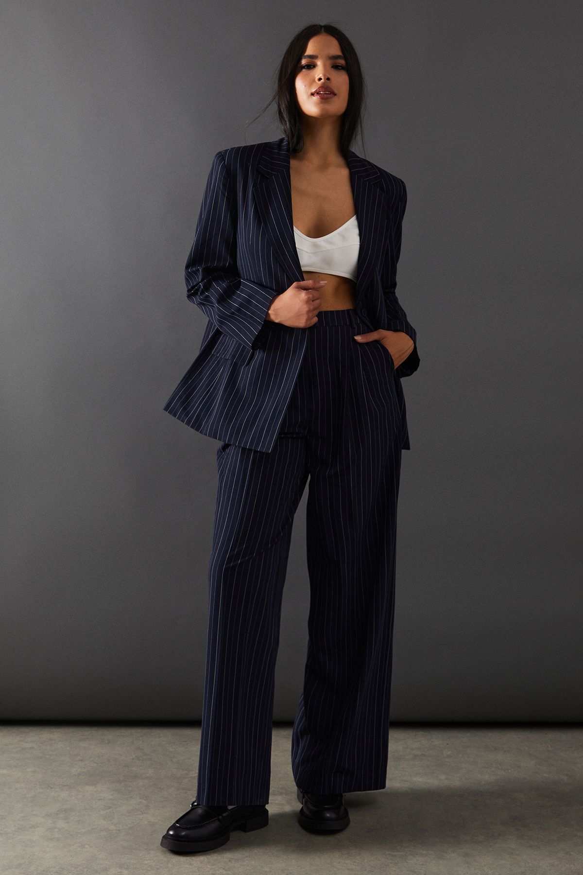 Warehouse The Ultimate Pinstripe Oversized Blazer Navy image 2
