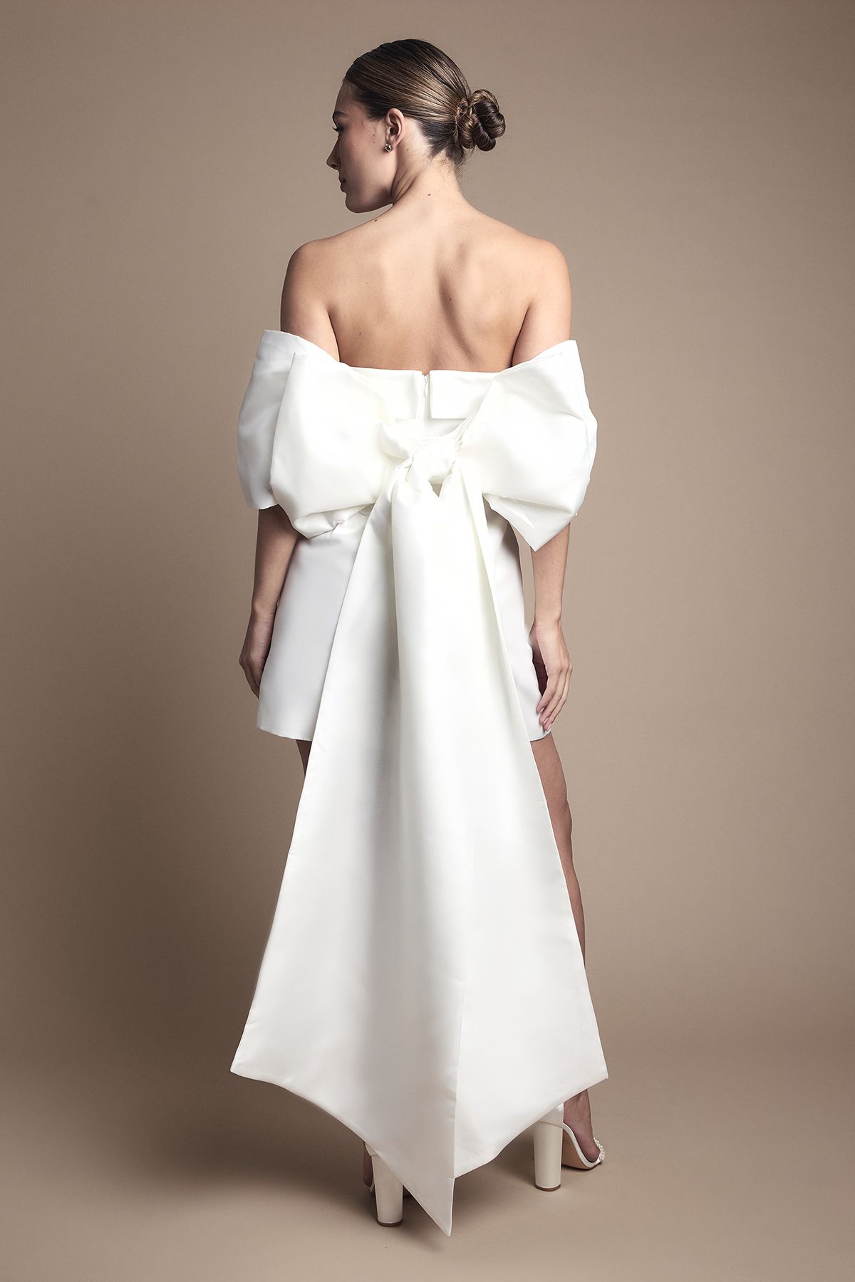 Coast Strapless Minimal Twill Mini Wedding Dress Ivory image 3