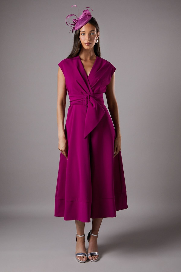 Coast Belted Crepe Dress Berry