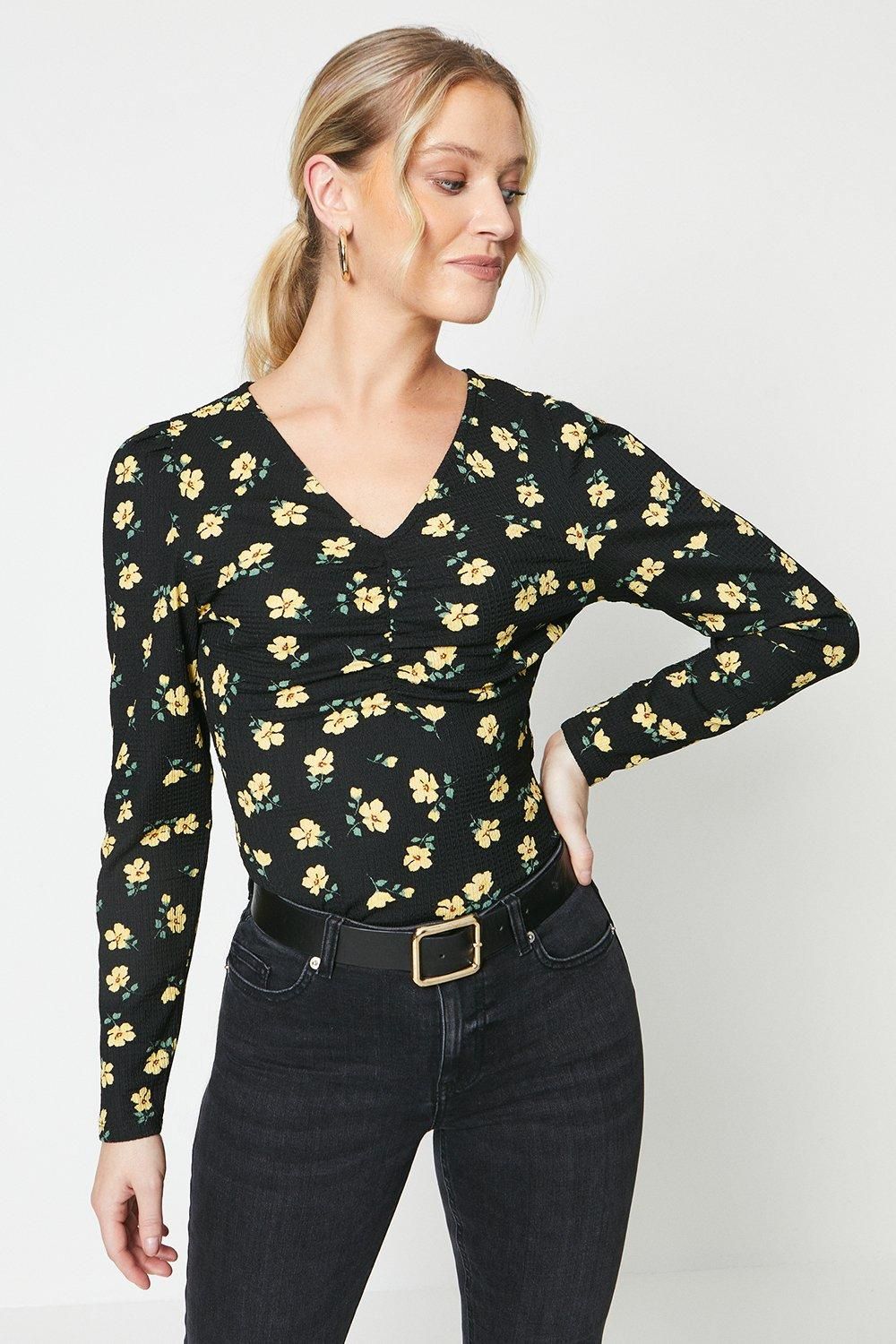 Dorothy Perkins Ruched Front Puff Long Sleeve Top Yellow image 1