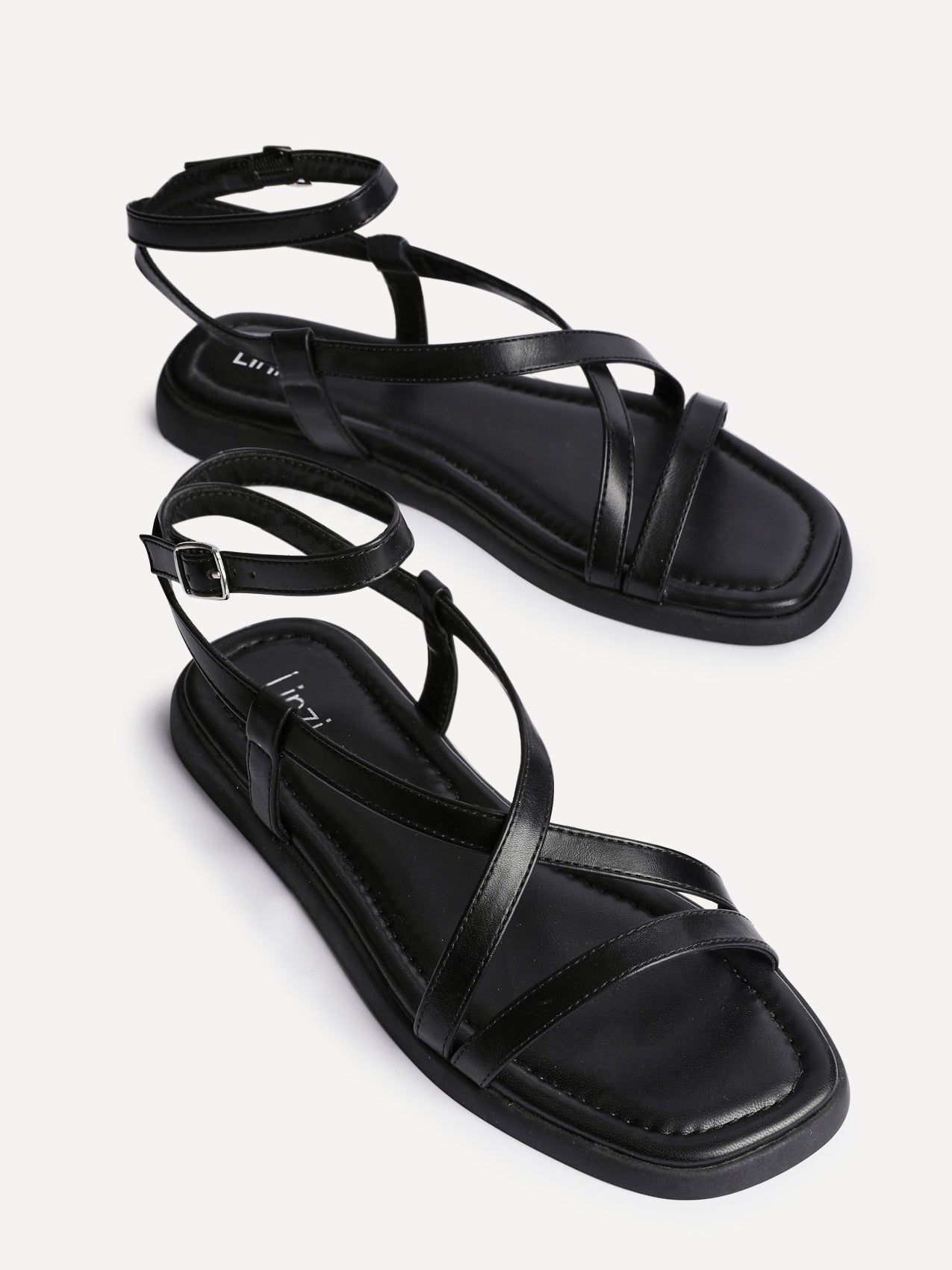 Linzi Valor Black Faux Leather Strappy Flat Sandals image 4