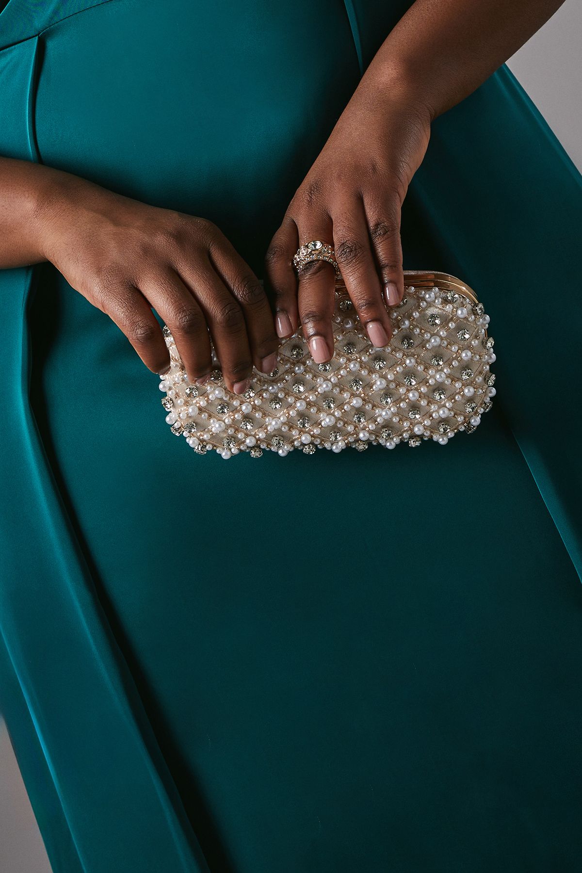 Coast Maldives Pearl Diamante Detail Hard Clutch Bag Gold image 3