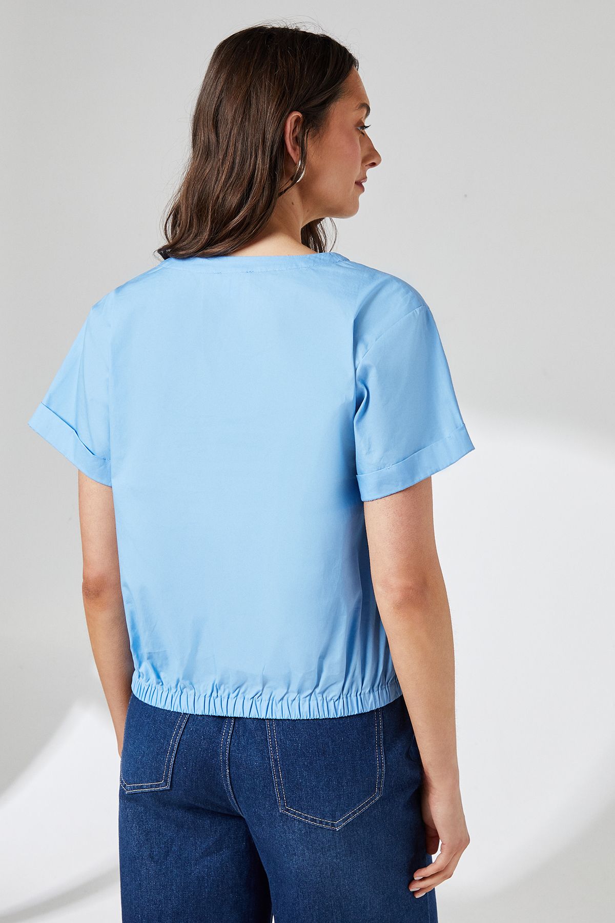 Principles Cotton Elasticated Hem Crew Neck Top Bright Blue image 3