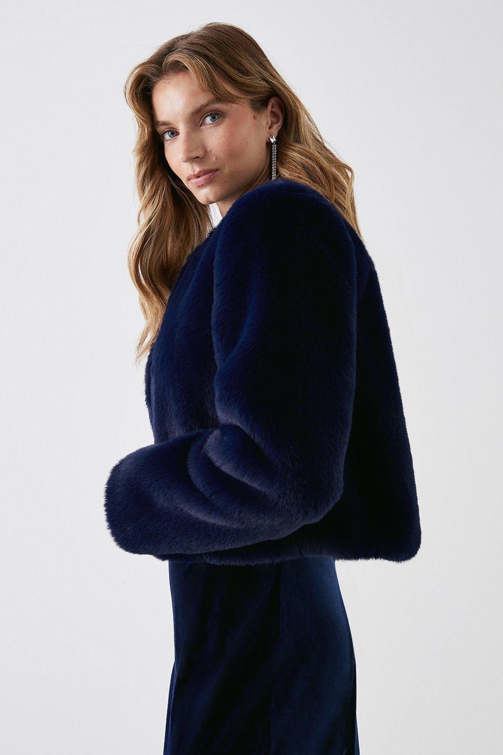 Coast Faux Fur Jacket Navy image 4