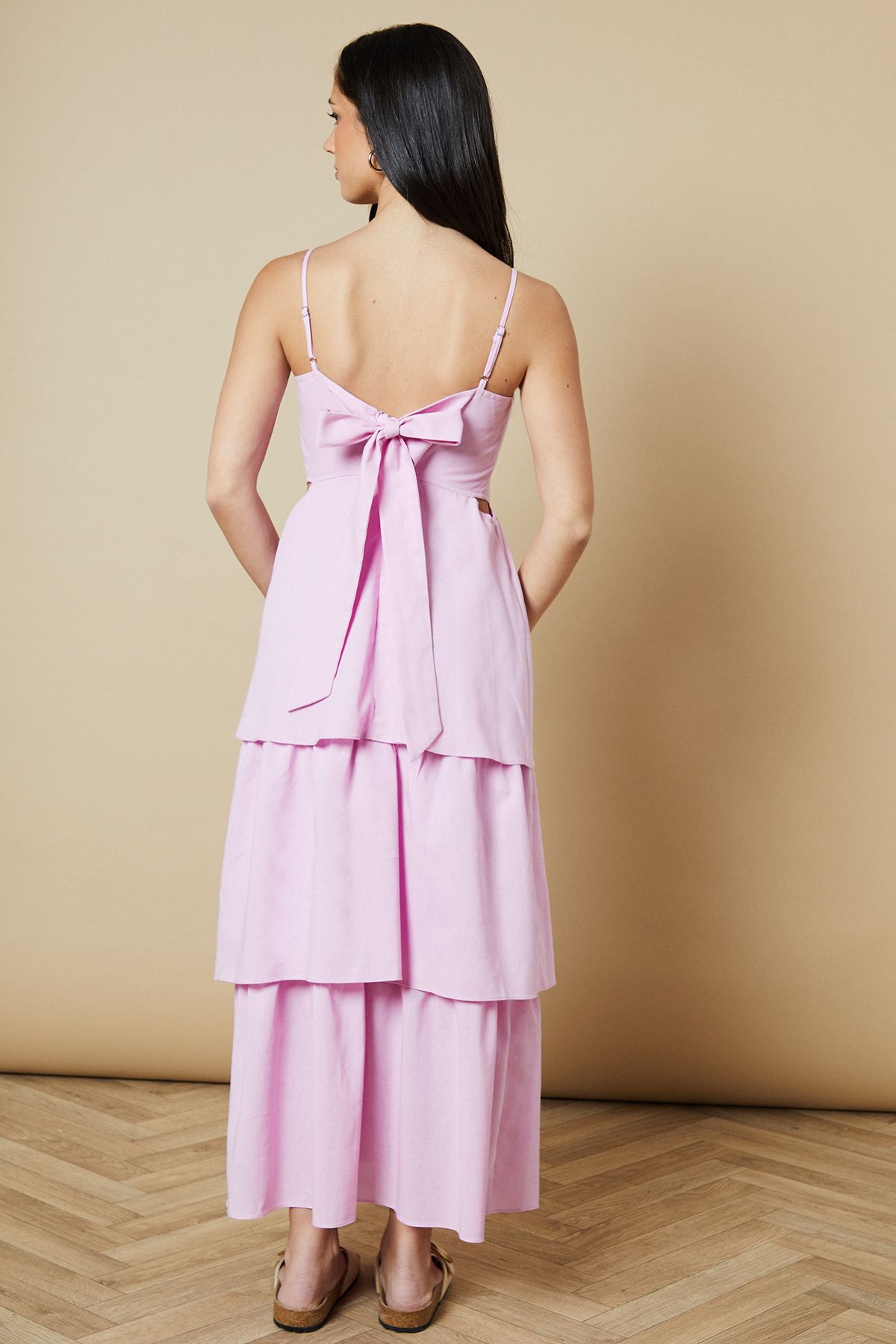 Oasis Tie Back Tiered Maxi Dress Soft Pink image 3