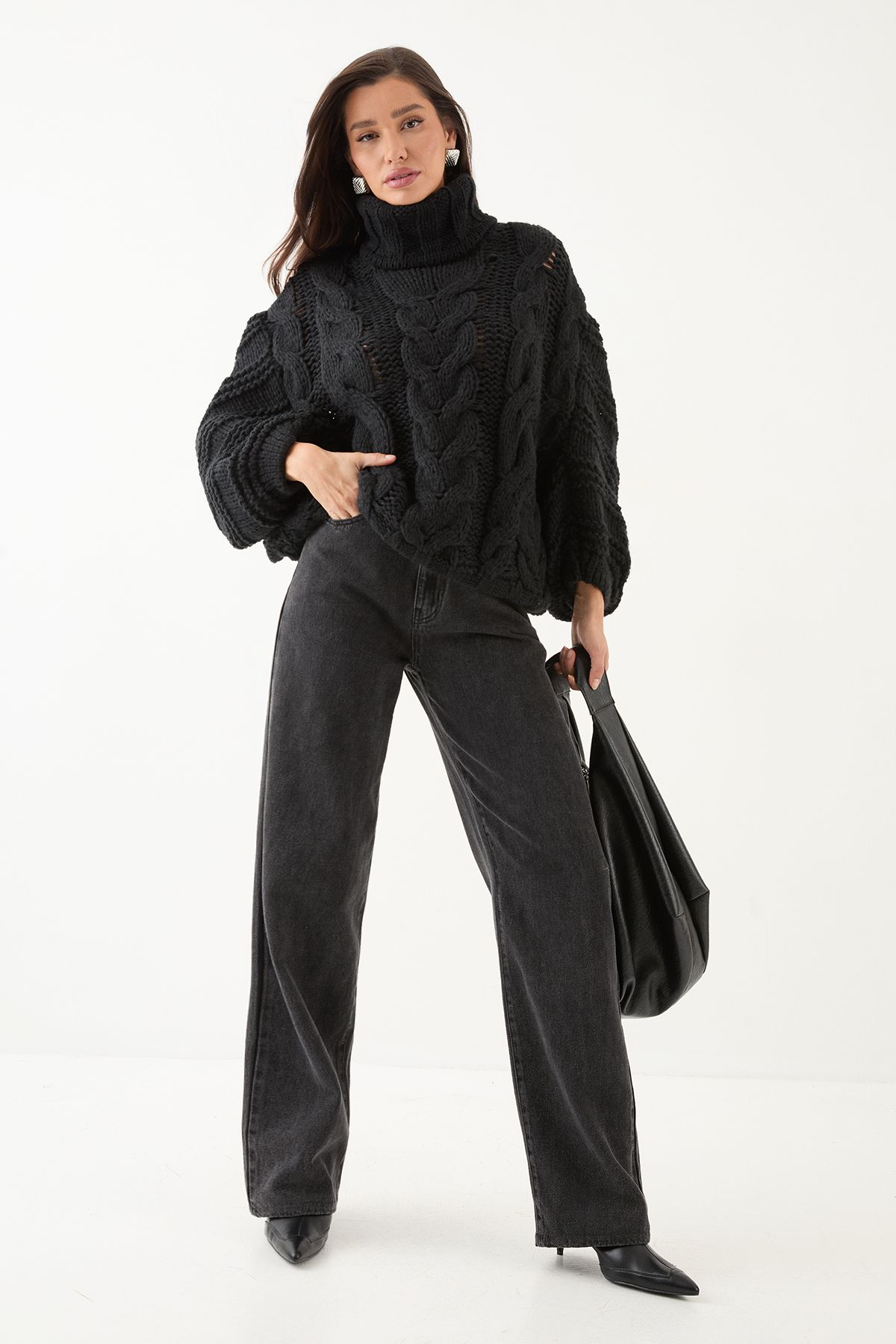 MissPap Chunky Cable Knitted Jumper Black image 2