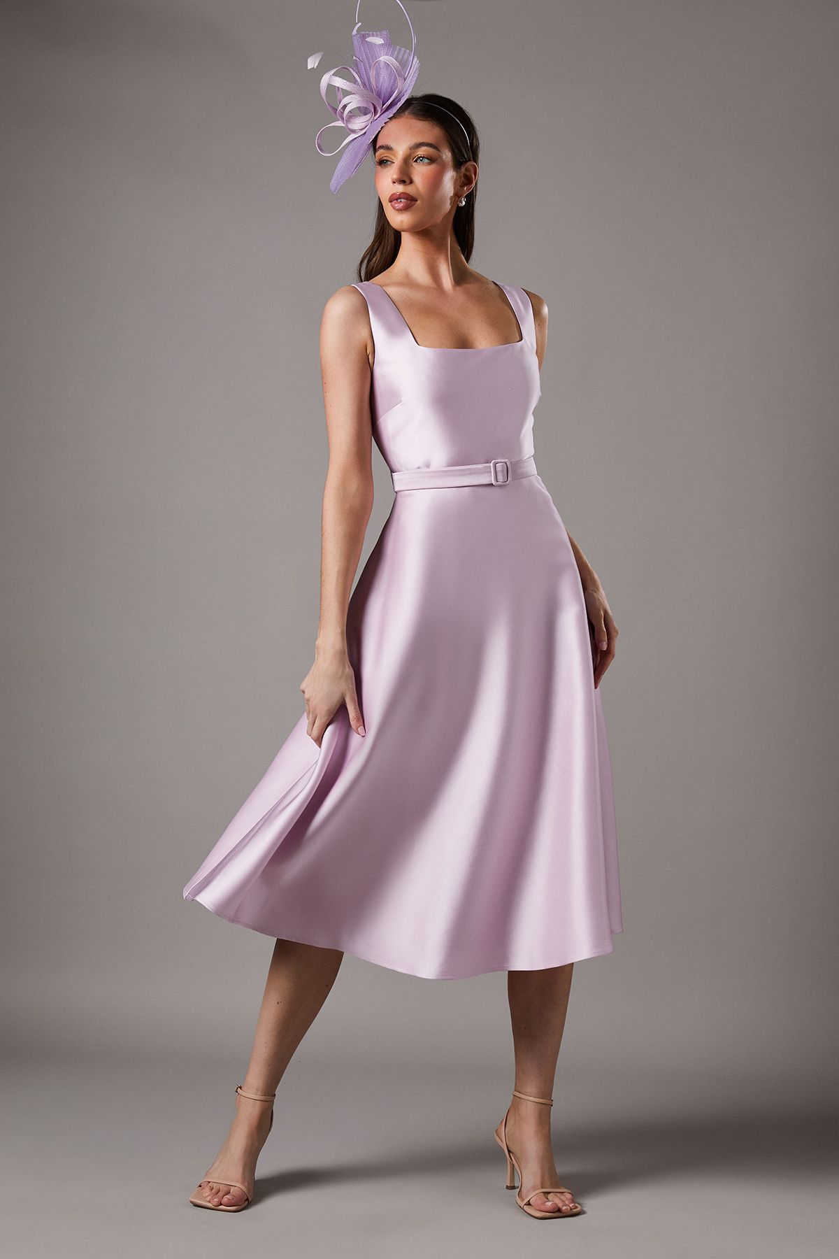 Coast Petite Belted Twill Midi Dress Lilac image 1