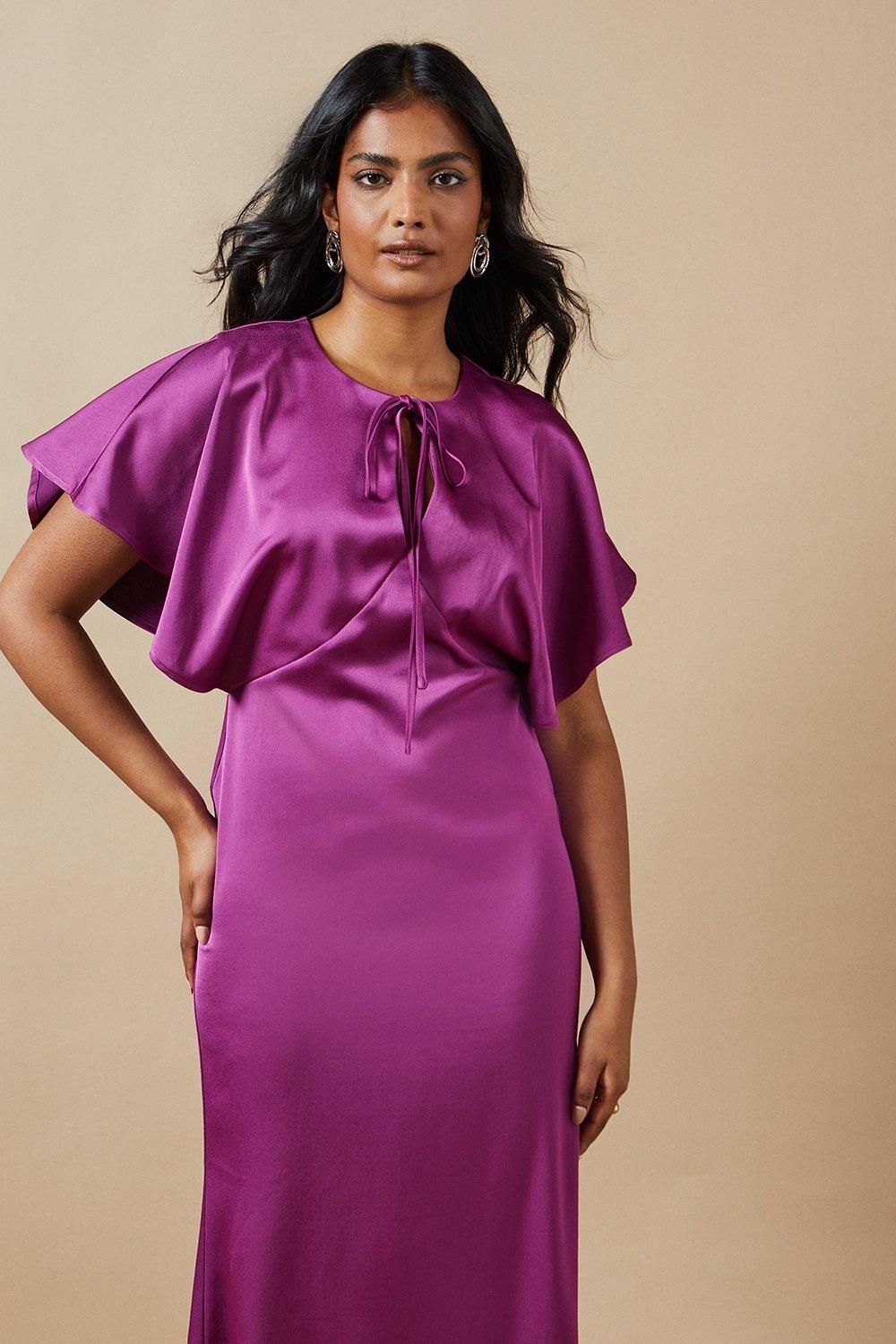 Oasis Occasion Tie Neck Satin Midi Dress Purple image 2