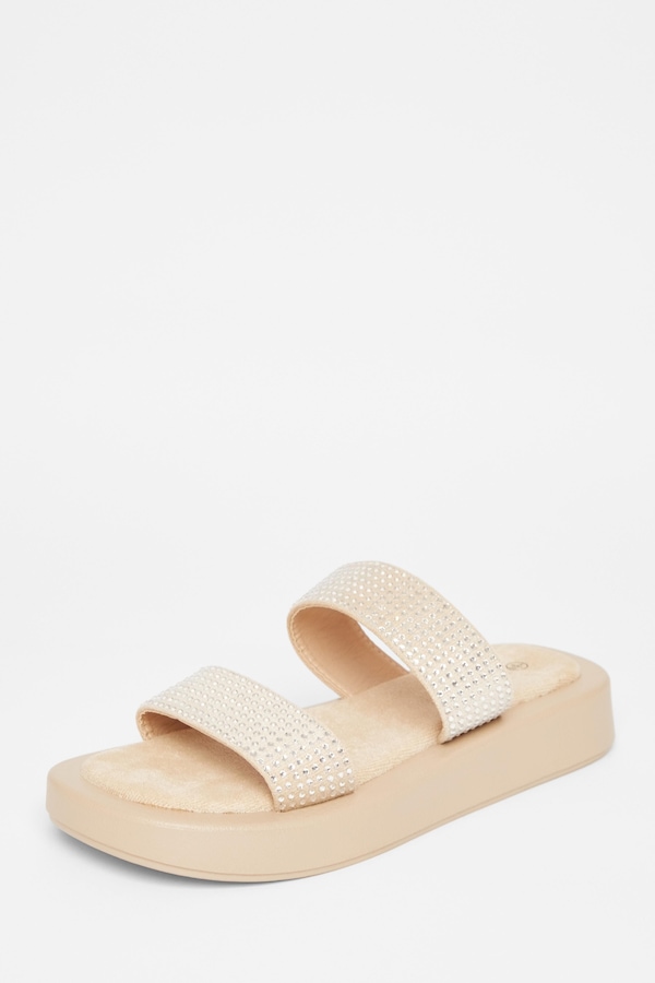 Quiz Nude Diamante Flatform Sandals