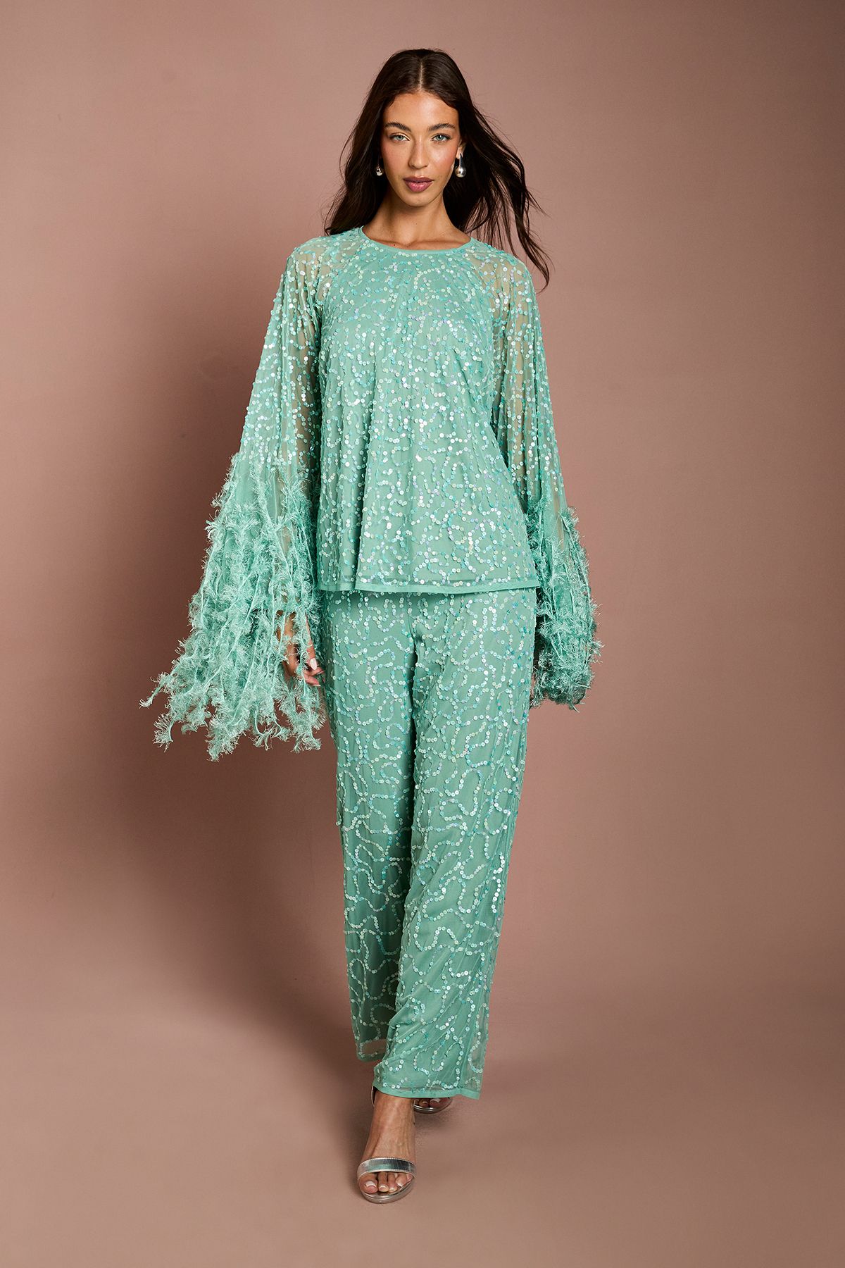 Coast Wide Leg Sequin Trouser Sage image 1