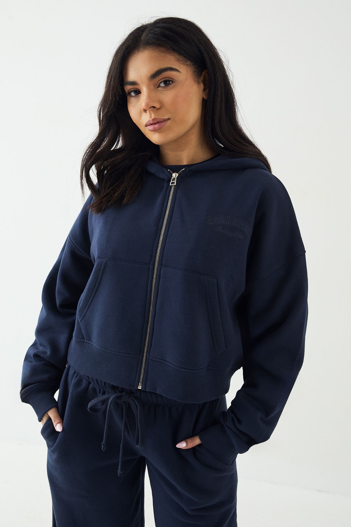 DSGN Studio DSGN Studio Sport Training Club Boxy Zip Through Hoodie Navy image 1