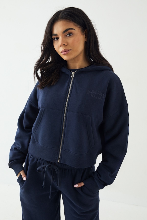 DSGN Studio DSGN Studio Sport Training Club Boxy Zip Through Hoodie Navy