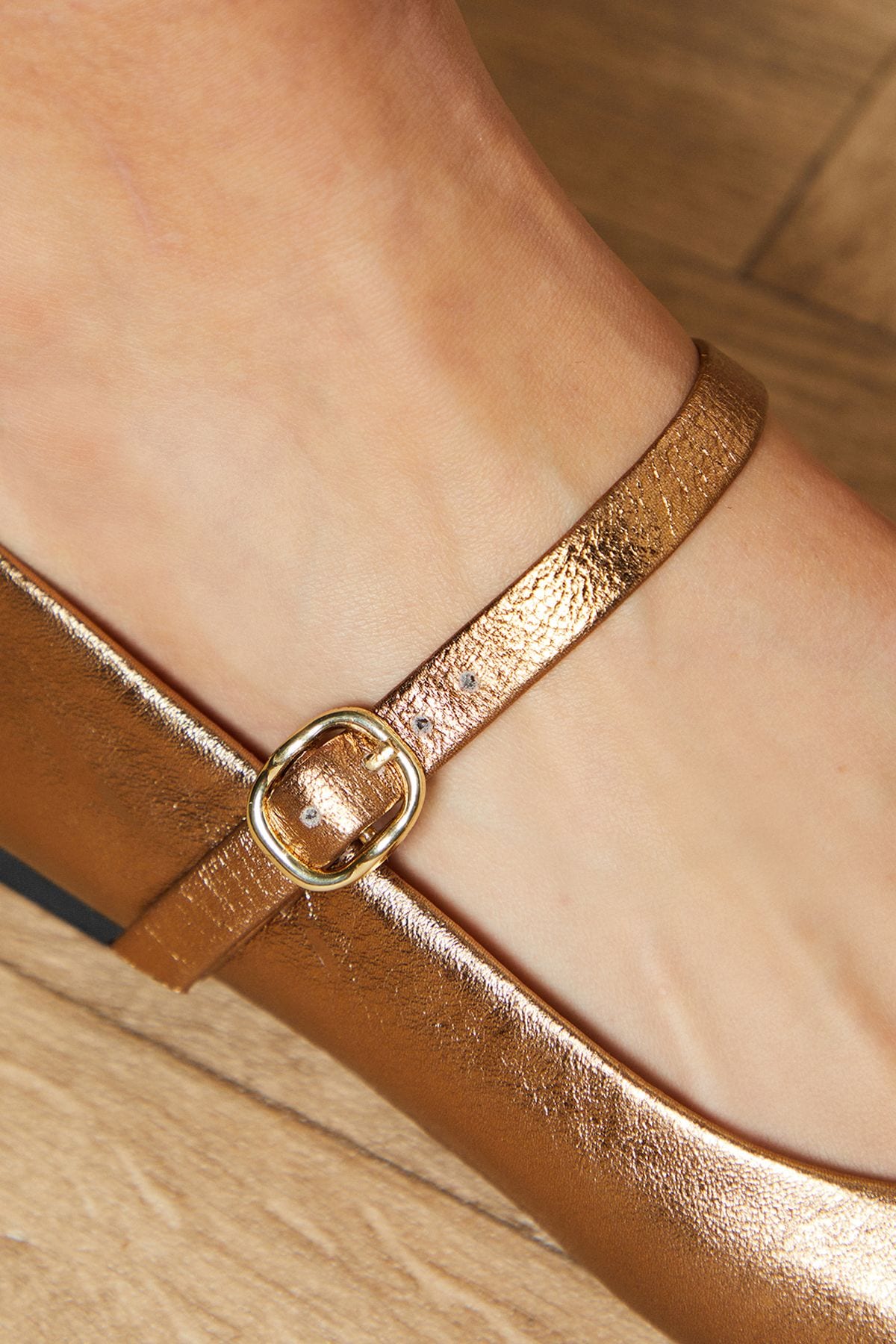 Oasis Belle Real Leather Mary Jane Square Toe Ballet Pumps Gold image 4