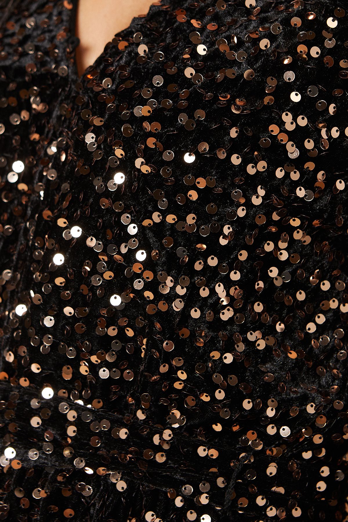 Oasis Sequin Long Sleeve Button Detail Mini Dress Gold image 5